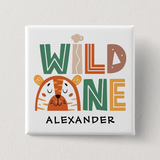 Wild Eén Oerwoud Theme 1st Birthday Vierkante Button 5,1 Cm (Voorkant)