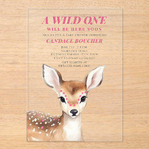 Wild Een Roze Gevlekt Fawn Herten Baby shower Acryl Uitnodigingen