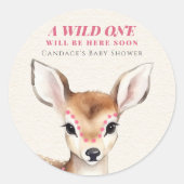 Wild Een Roze Gevlekt Fawn Herten Baby shower Ronde Sticker (Voorkant)