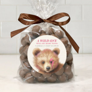 Wild Een Roze Haar Beer Baby shower Ronde Sticker