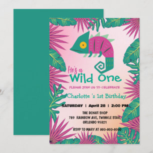 Wild Een Roze Kameleon oerwoud 1e Dierenverjaardag Kaart
