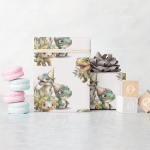 Wild Een Schattige Dinosaurus Verjaardagsfeest Cadeaupapier