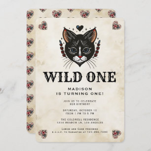 Wild Een Schattige Kitten Cat Rockabilly 1e Verjaa Kaart