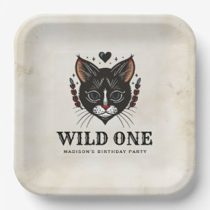 Wild Een Schattige Kitten Cat Rockabilly 1e Verjaa Papieren Bordje