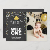 Wild Een verjaardag uitnodiging Jongen rustiek Zwa (Voorkant / Achterkant)