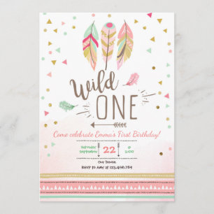 Wild een Verjaardags Meisje Roze Goud 1e Boho vere Kaart