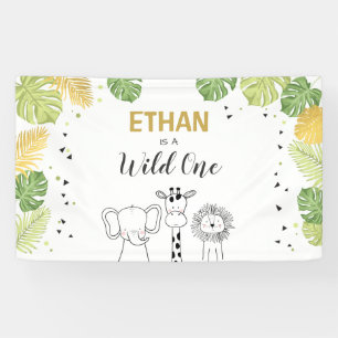 Wild één verjaardagsbanner Safari Oerwoud Animals Spandoek