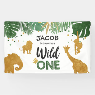 Wild één verjaardagsbanner Safari Oerwoud Animals Spandoek
