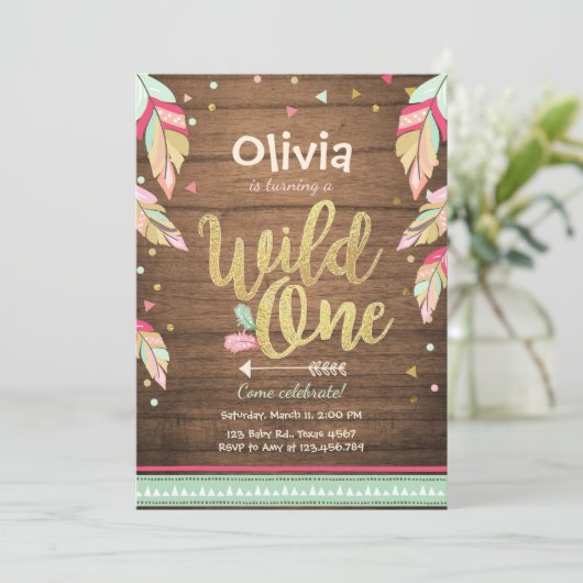 Wild Een verjaardagsuitnodiging Eerste verjaardag Kaart (Staand voorkant)