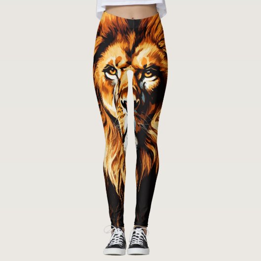 Wild Elegance: Leeuwin Gedrukte Leggings (Voorkant)