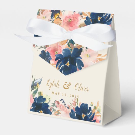 Wild Elegance | Navy Blush & Gold Wedding Bedankdoosjes (Voorkant Zijde)