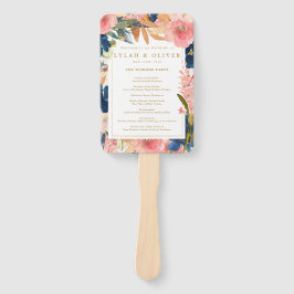 Wild Elegance | Navy Blush & Gold Wedding Hand Fan Handwaaier