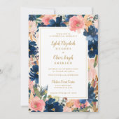 Wild Elegance | Navy Blush & Gold Wedding Kaart (Voorkant)