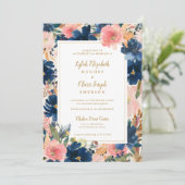 Wild Elegance | Navy Blush & Gold Wedding Kaart (Staand voorkant)
