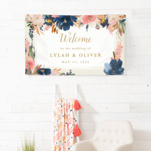 Wild Elegance   Welkom bij Navy Blush & Gold Weddi Spandoek