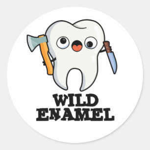 Wild emaille grappig wild dier tand woordspeling ronde sticker