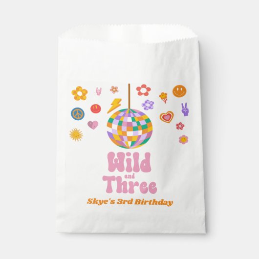 Wild en Drie Retro Disco Ball 3e Verjaardagsfeest Bedankzakje (Voorkant)