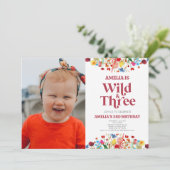 Wild en Drie Wildflower Derde 3e Verjaardagsfeest Kaart (Staand voorkant)