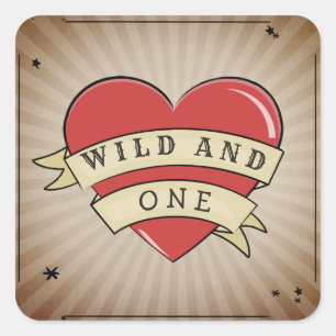 Wild en een Tattoo hart derde verjaardag Vierkante Sticker
