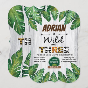 Wild en gratis 3e verjaardag uitnodiging. Boy oerw Kaart