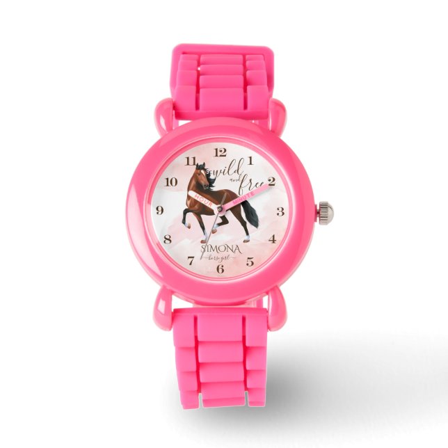 Wild en gratis bruin Hackney paard meisje aangepas Horloge (Voorkant)