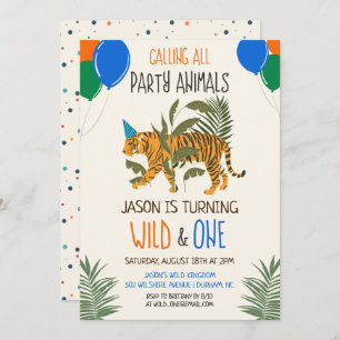 Wild en One Oerwoud Zoo Birthday Invitation Boy Kaart