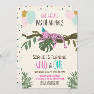 Wild en One Oerwoud Zoo Birthday Invitation Girl Kaart