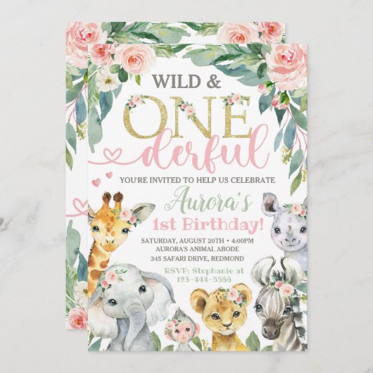 Wild en Onederful Uitnodiging, Safari Uitnodiging (Voorkant / Achterkant)