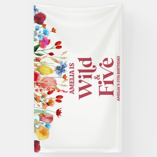 Wild en Vijf Wildflower 5e Verjaardagsfeest Spandoek (Verticaal)