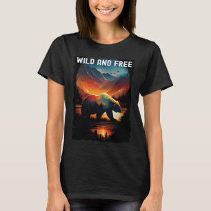 Wild en vrij beren wandelen kamperen bergen wilder t-shirt