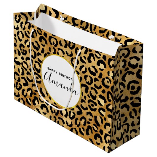 Wild & Exotische Leopard Print Patroon Verjaardag Groot Cadeauzakje (Voorkant Gekanteld)