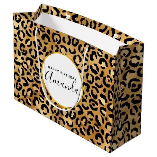 Wild & Exotische Leopard Print Patroon Verjaardag Groot Cadeauzakje (Achterkant Gekanteld)
