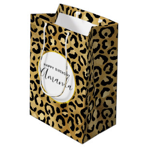 Wild & Exotische Leopard Print Patroon Verjaardags Medium Cadeauzakje