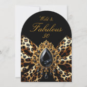 Wild Fabulous 50 Verjaardag Leopard Bow Black Jewe Kaart (Voorkant)