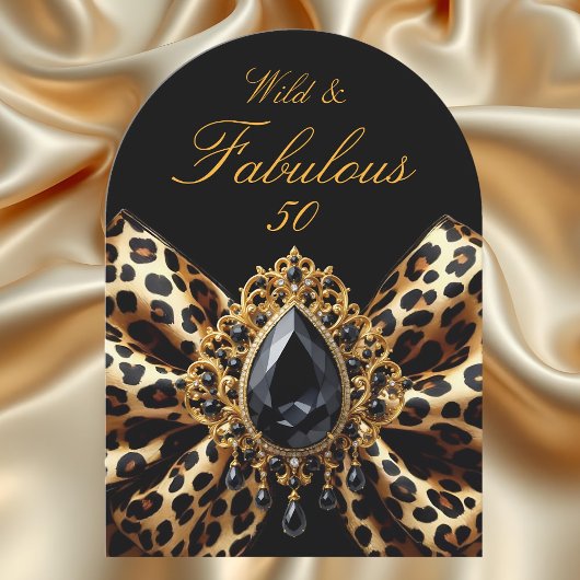 Wild Fabulous 50 Verjaardag Leopard Bow Black Jewe Kaart
