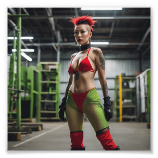 Wild Factory Punk Oosterse Babe in Spandex Foto Afdruk