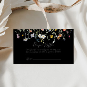 Wild Floral Black Diaper Raffle Ticket Informatiekaartje