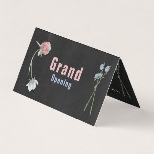 Wild Floral Chalkboard Grand Opening Visitekaartjes