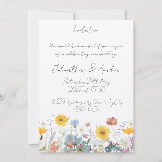 Wild floral Customisable Wedding Invitation Kaart (Voorkant)