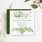 Wild Floral Green Foliage Wedding Invitation Kaart