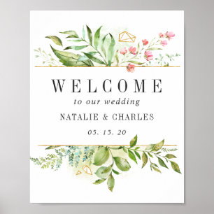 Wild Floral Green Foliage Welcome Weddenschap Poster