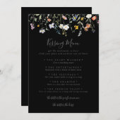 Wild Floral Zwart Bruiloft Kussen Menu Game Kaart (Voorkant / Achterkant)
