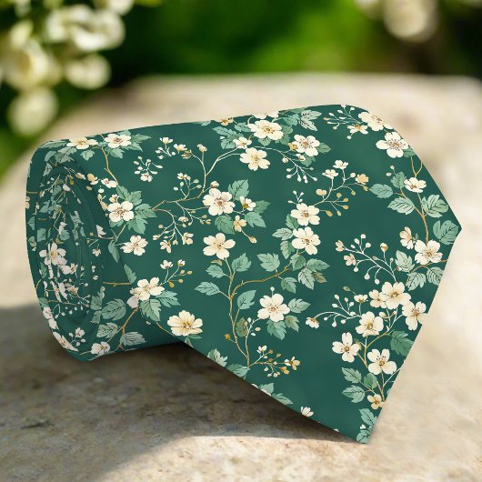 Wild Florals Leaves Nature Green Pattern Stropdas