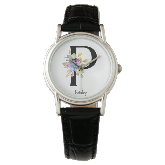 Wild Flower Alphabet P Watch Horloge (Voorkant)