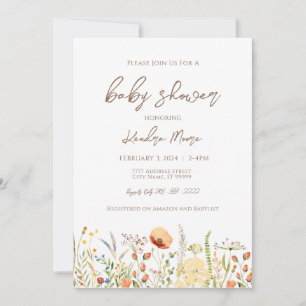 Wild Flower Baby shower Invitation Kaart