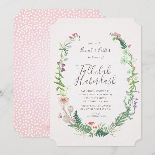Wild Flower Brunch en Bubble Invitation Kaart (Voorkant / Achterkant)