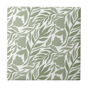 Wild Flower Cascade White & Moss Green Tegeltje