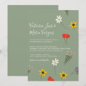 Wild Flower Floral Greenery Wedding Sage Green Kaart (Voorkant / Achterkant)