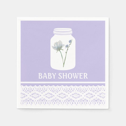 Wild Flower Mason Jar en Lace Baby shower Servetten (Voorkant)