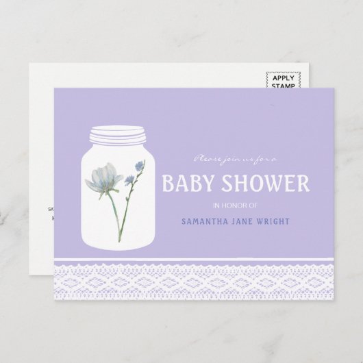 Wild Flower Mason Jar en Lace Baby shower Uitnodiging Briefkaart (Voorkant / Achterkant)